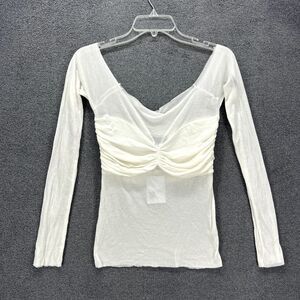 Forever 21 Top Womens Large White Y2K Off Shoulder Sleeve Sheer Party Blouse